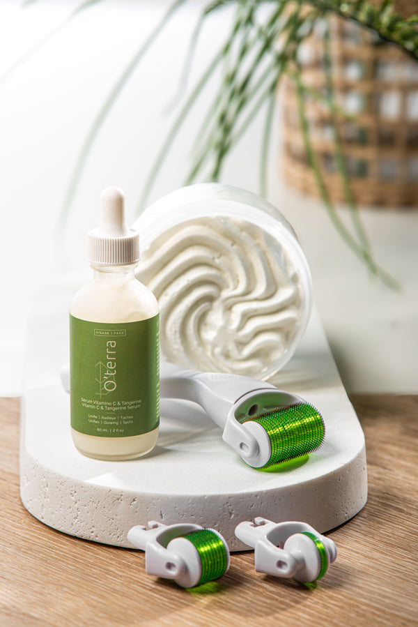 Dermaroller 3 en 1, Beurre soyeux nourrissant et Sérum d’acide hyaluronique - Matcha & mandarine